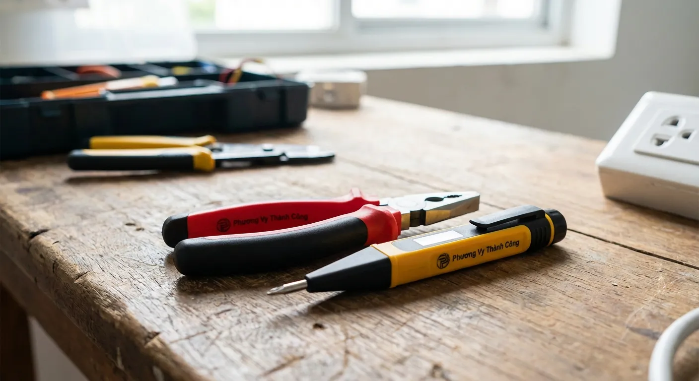 Bộ dụng cụ sửa điện cơ bản gồm bút thử điện và kìm chất lượng từ Phương Vy Thành Công