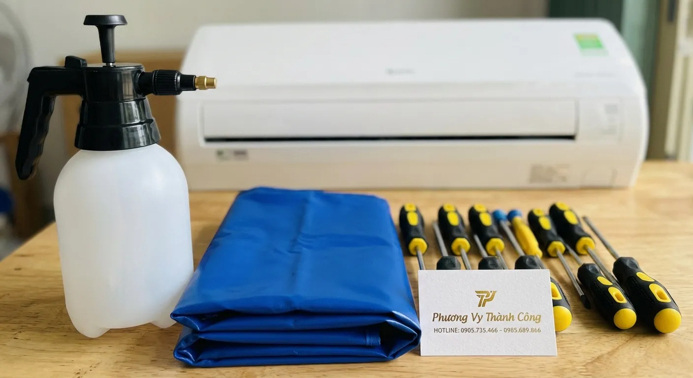 Bộ dụng cụ vệ sinh máy lạnh tại nhà của Phương Vy Thành Công giúp sạch sâu tiết kiệm điện