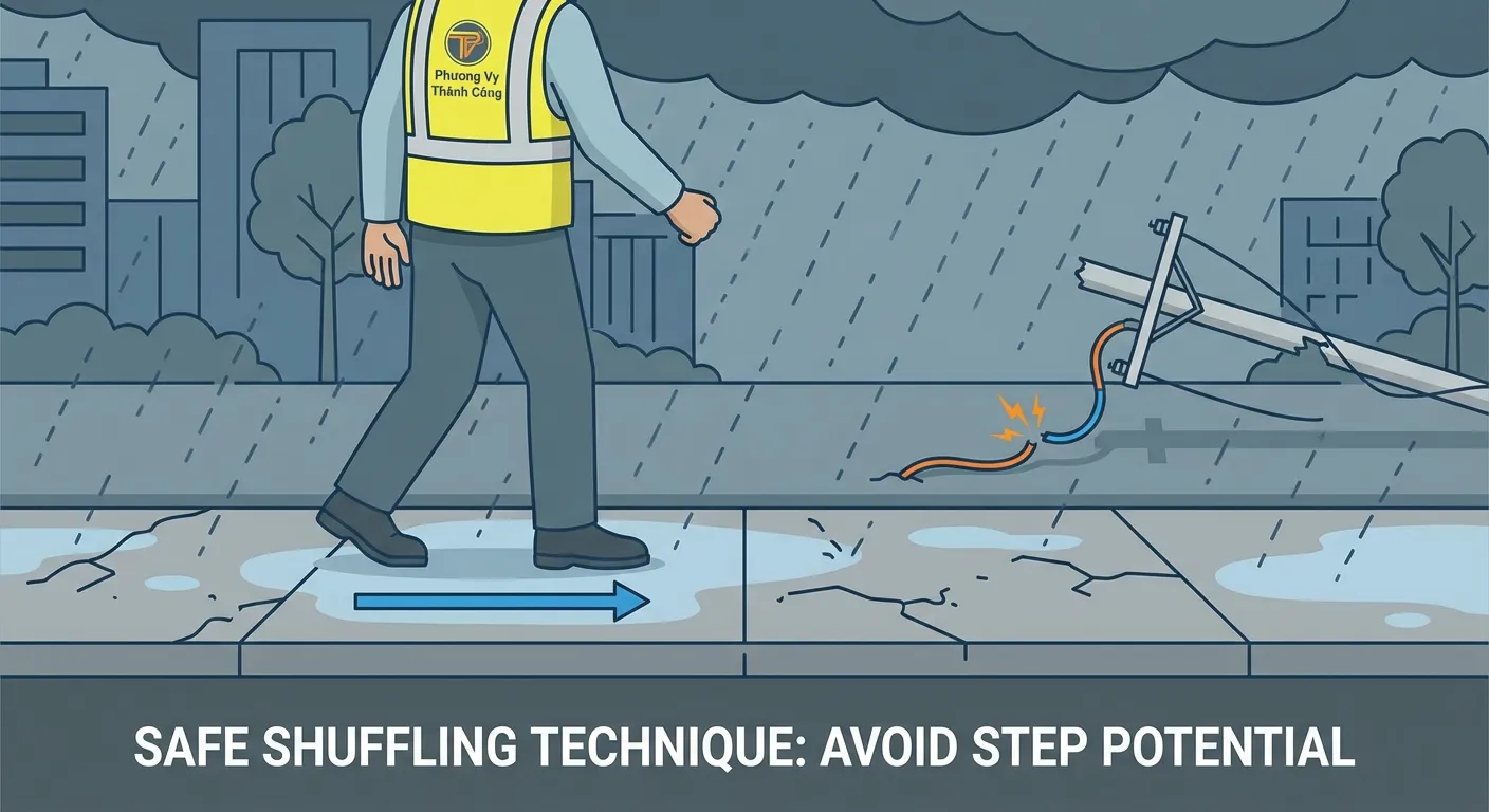 Cách di chuyển an toàn khi gặp dây điện rơi từ Phương Vy Thành Công mùa mưa bão 2025