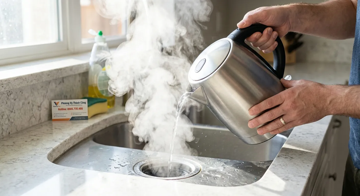 Cách thông tắc chậu rửa bát bằng nước nóng hiệu quả tại nhà cùng Phương Vy Thành Công