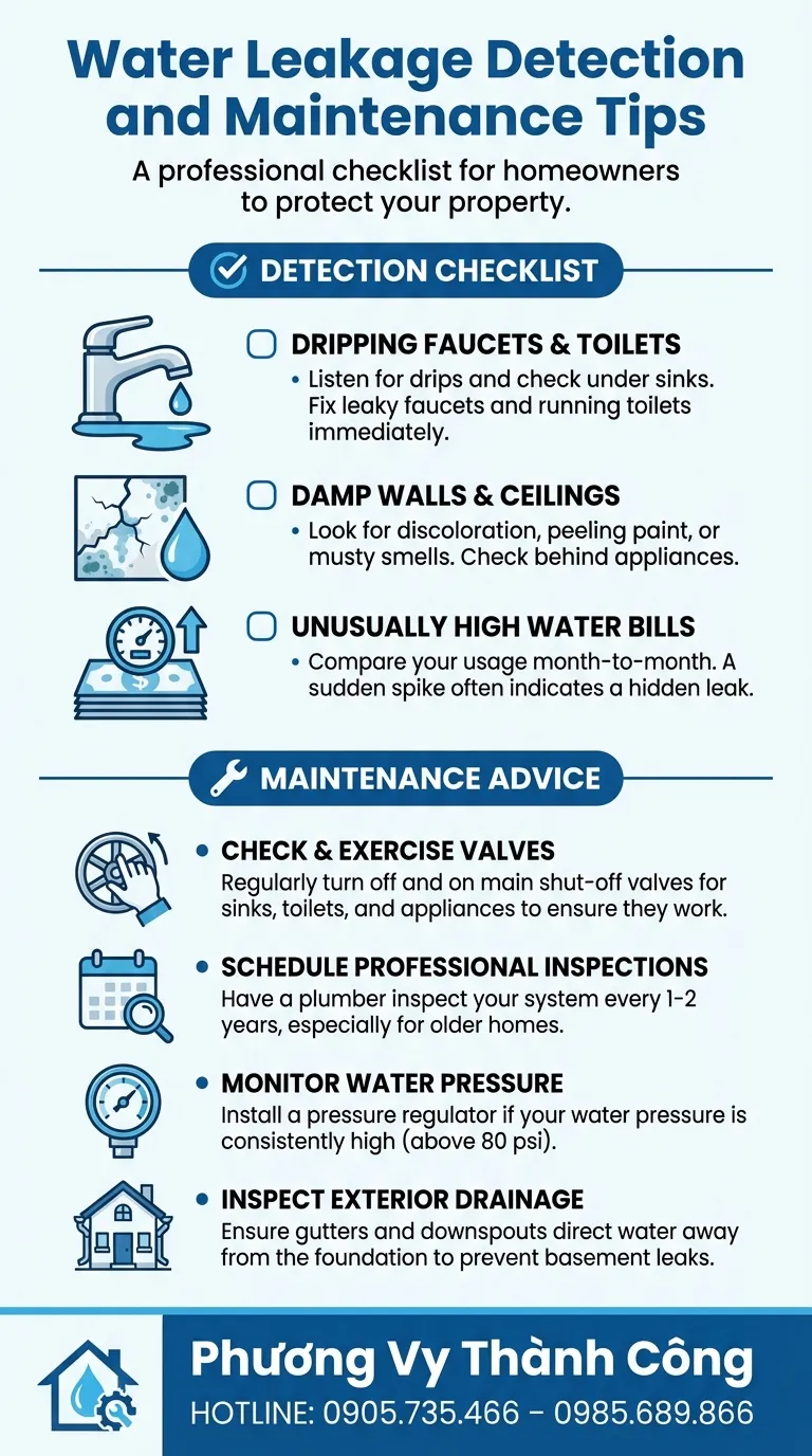 Checklist hướng dẫn nhận biết rò rỉ nước và bảo trì đường ống từ Phương Vy Thành Công