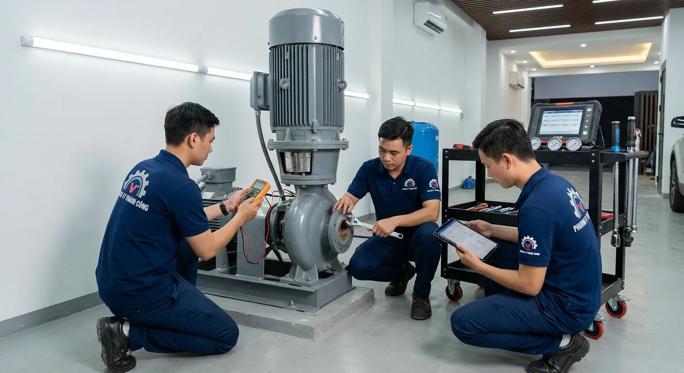 Đội ngũ Phương Vy Thành Công sửa chữa máy bơm nước công suất lớn uy tín tại miền Trung