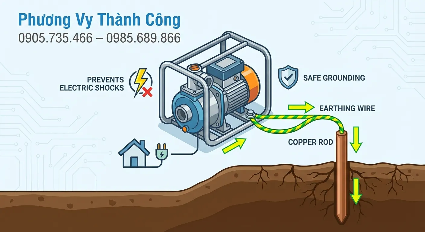 Hướng dẫn cách nối dây tiếp đất cho máy bơm nước an toàn từ Phương Vy Thành Công