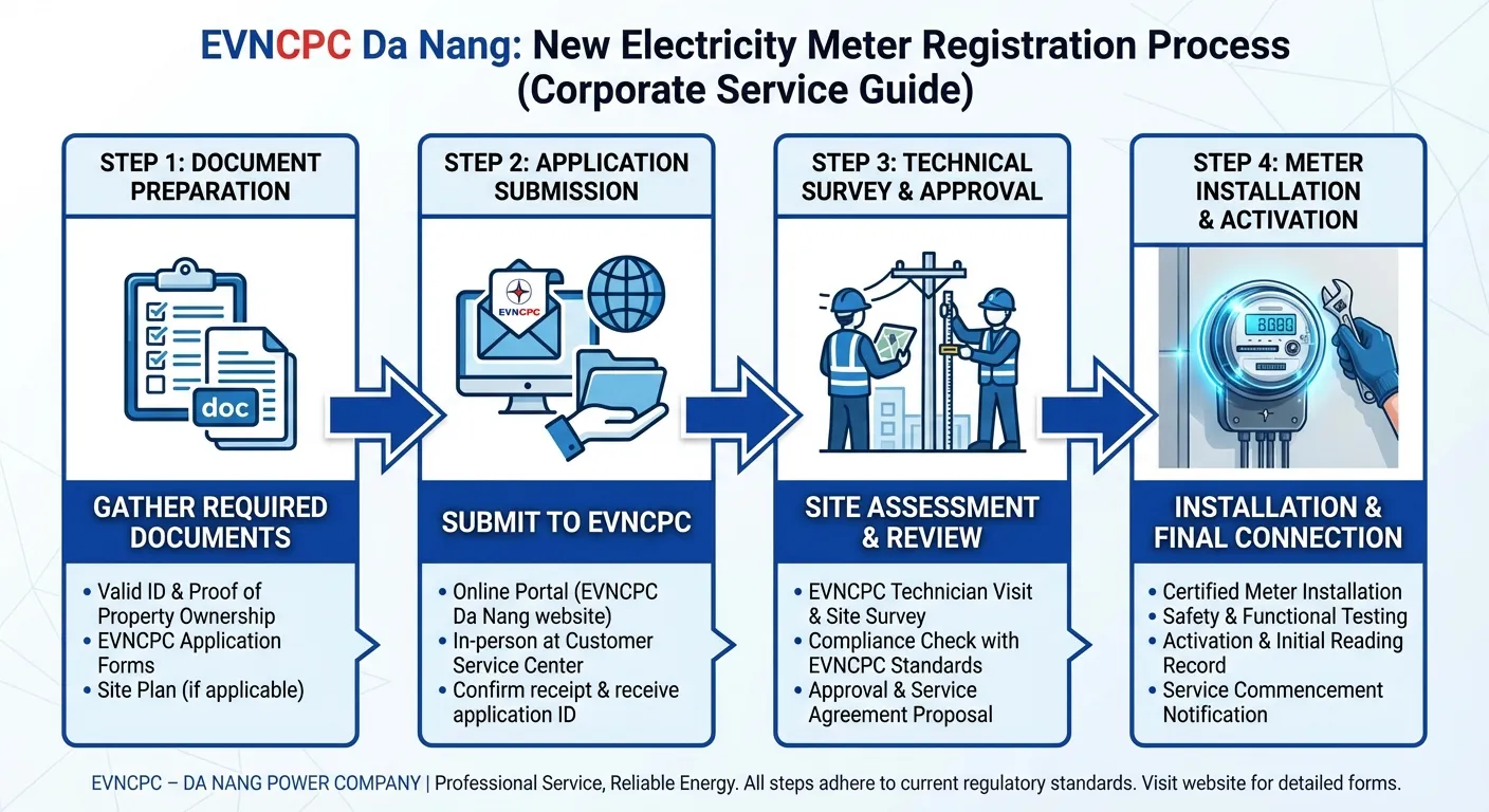 Quy trình và hồ sơ đăng ký lắp đặt công tơ điện mới tại Đà Nẵng chuẩn EVNCPC