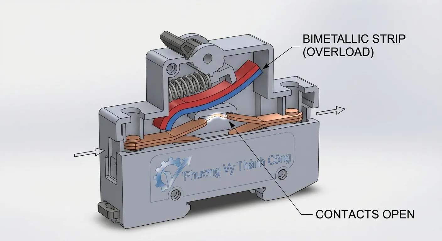 Sơ đồ cấu tạo và cơ chế tự ngắt khi Aptomat quá tải từ Phương Vy Thành Công