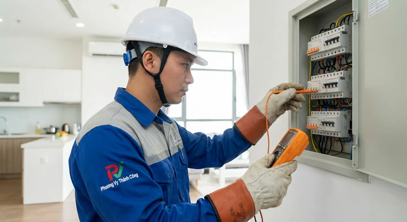 Thợ điện Phương Vy Thành Công kiểm tra bảng điện dân dụng chuyên nghiệp, uy tín, giá rẻ 2026.