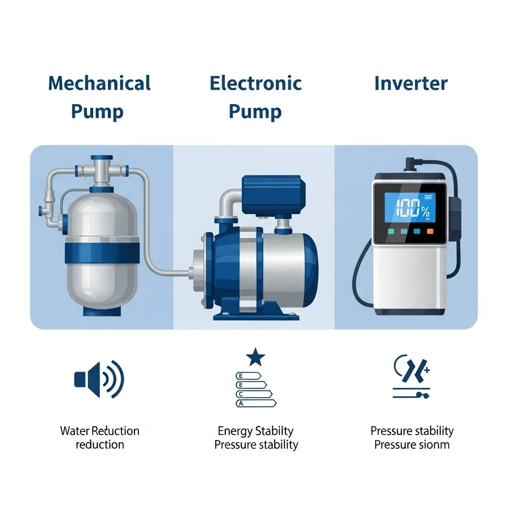 Bảng so sánh đặc điểm kỹ thuật máy bơm tăng áp cơ, điện tử và biến tần