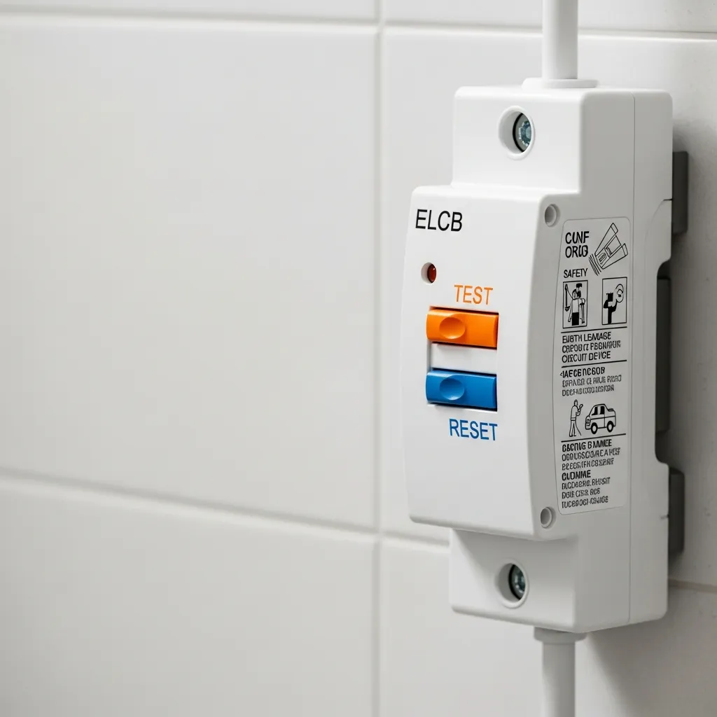 Cận cảnh cục chống giật ELCB bình nóng lạnh Rossi có nút Test và Reset rõ ràng