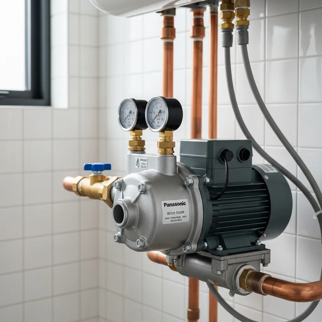 Máy bơm nước Panasonic chính hãng được lắp đặt chuyên nghiệp trong không gian tiện ích gia đình hiện đại
