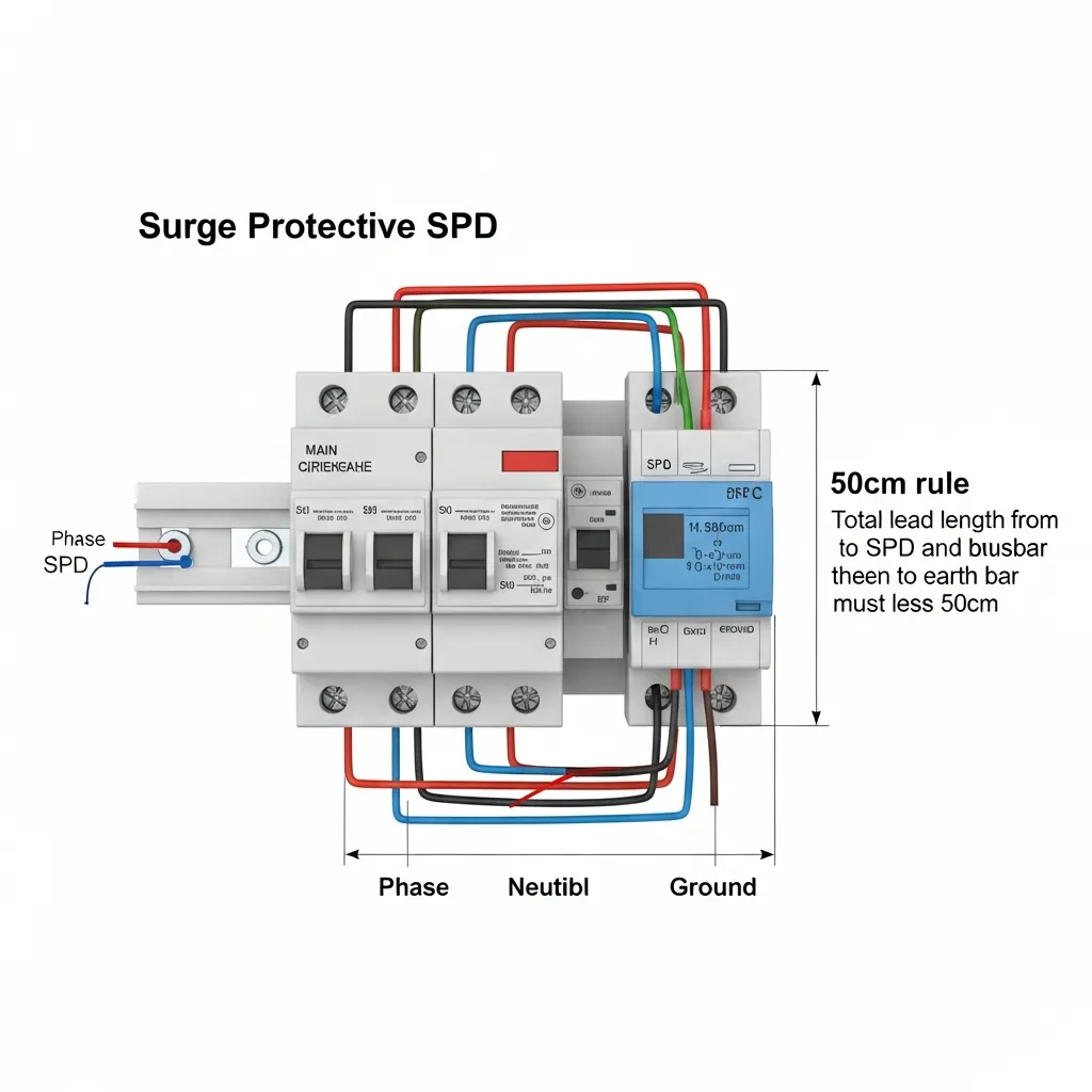 Sơ đồ kỹ thuật lắp đặt bộ chống sét lan truyền SPD tại Đà Nẵng tuân thủ quy tắc 50cm