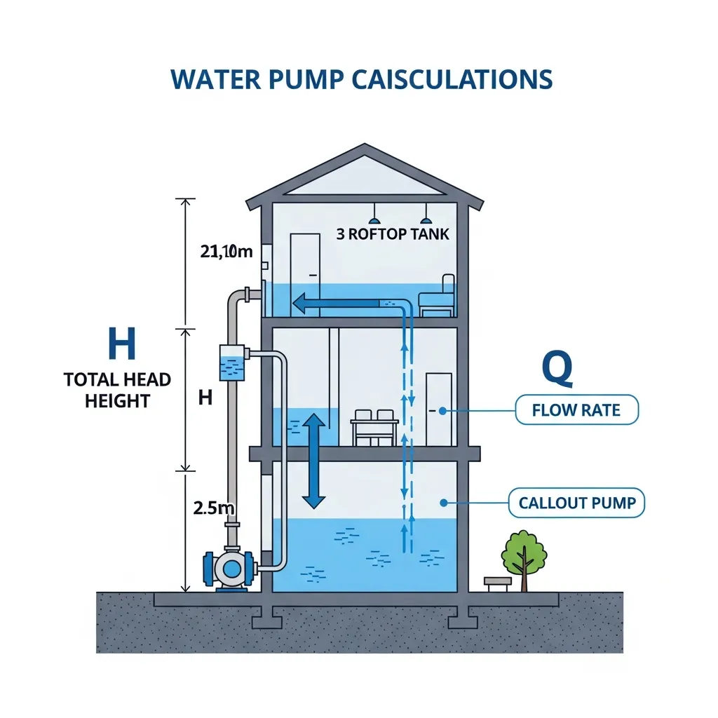 Sơ đồ tính cột áp H và lưu lượng Q khi chọn mua máy bơm nước tại Đà Nẵng