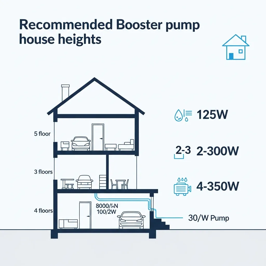 Sơ đồ tư vấn chọn công suất máy bơm tăng áp phù hợp với số tầng nhà tại Đà Nẵng