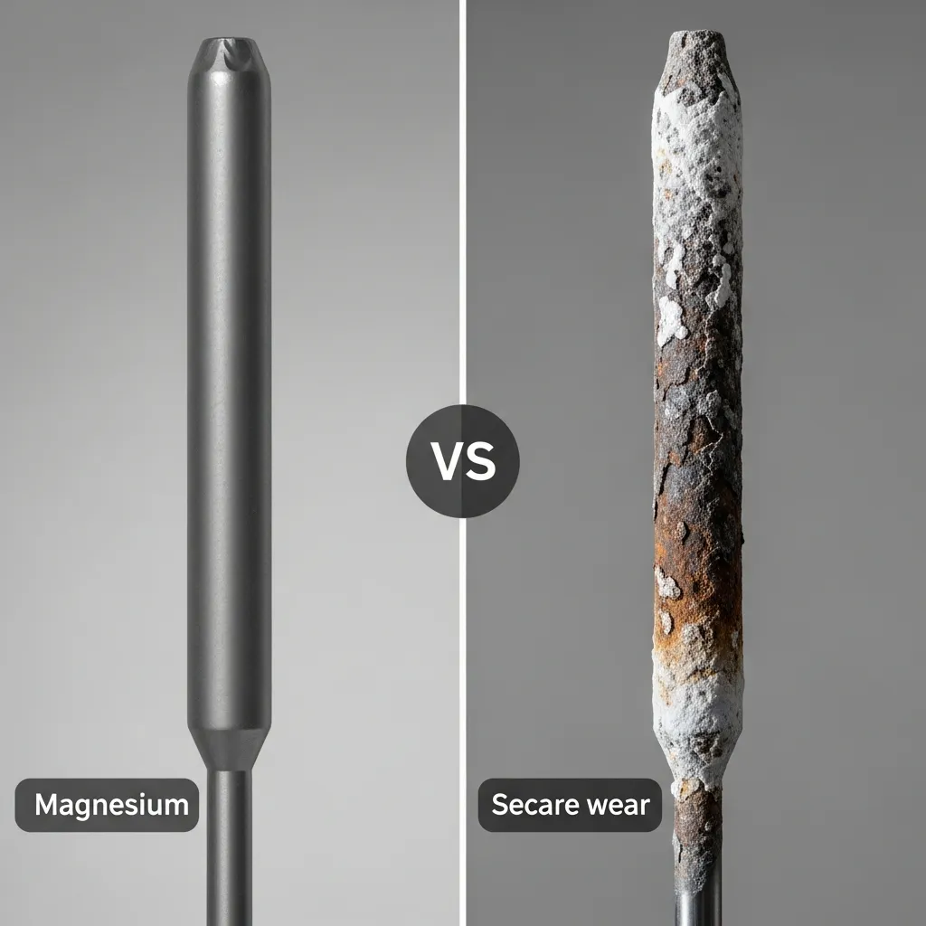 So sánh thanh magie mới và cũ bị ăn mòn khi vệ sinh bình nóng lạnh tại Đà Nẵng