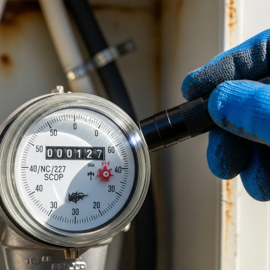 Thợ bảo trì điện nước Đà Nẵng đang kiểm tra kỹ thuật đồng hồ nước tìm rò rỉ chuyên nghiệp