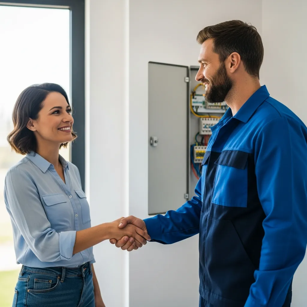 Thợ sửa điện Đà Nẵng bắt tay chủ nhà sau khi khắc phục thành công sự cố chập cháy điện